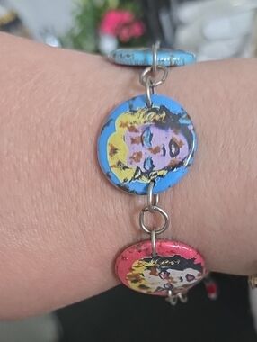 ✨️ RARE Andy Warhol Style Pop Art Marilyn Monroe Link Bracelet Y2K 🎀